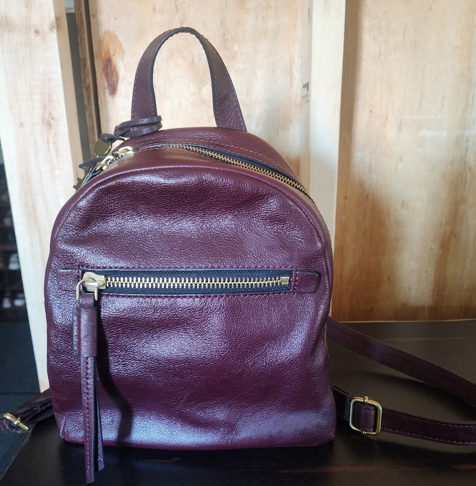 Fossil Purple Leather Backpack with Vertical Zipper
